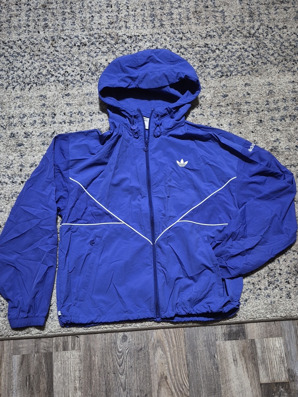 adidas Royal Blue Hooded Windbreaker with White Trim